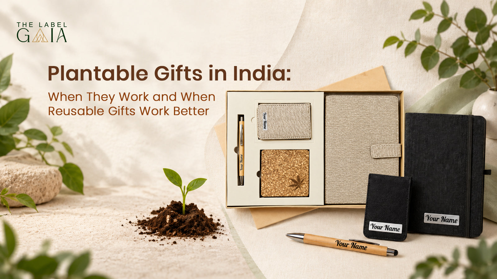 Reusable hemp corporate gifts from The Label Gaia