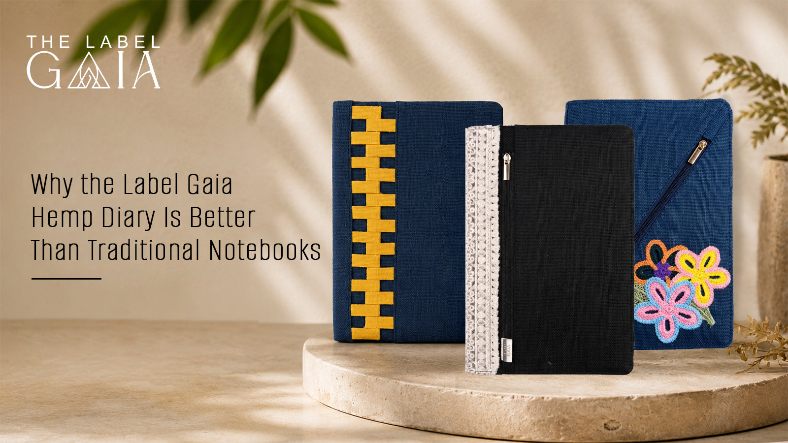 Hemp diary cover in olive green with refillable treeless paper notebook