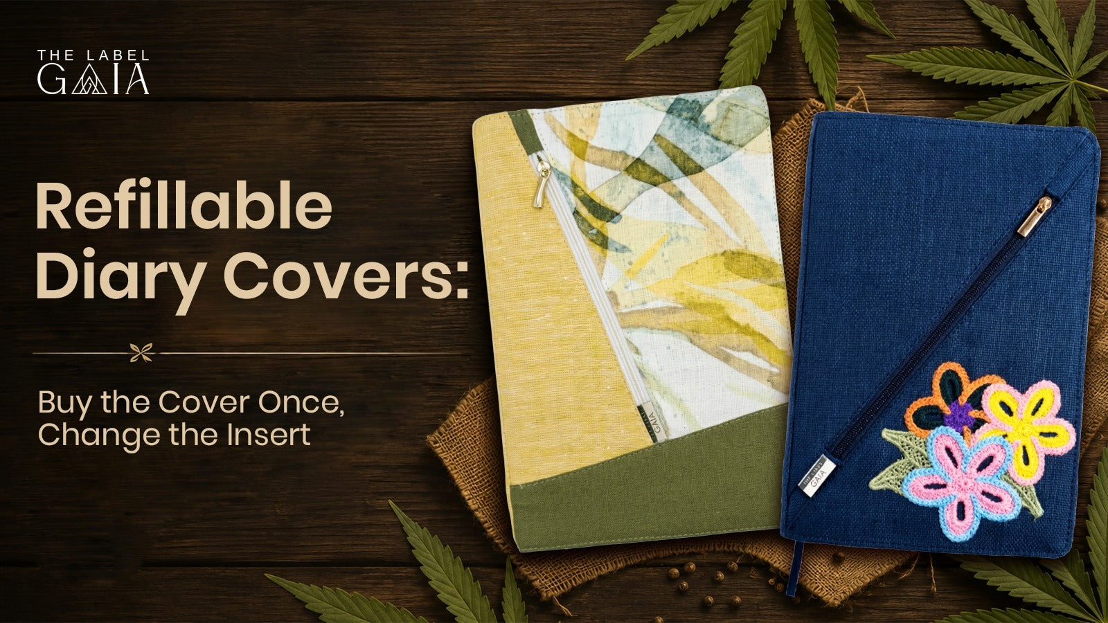 Hemp refillable diary cover with a replaceable A5 paper insert