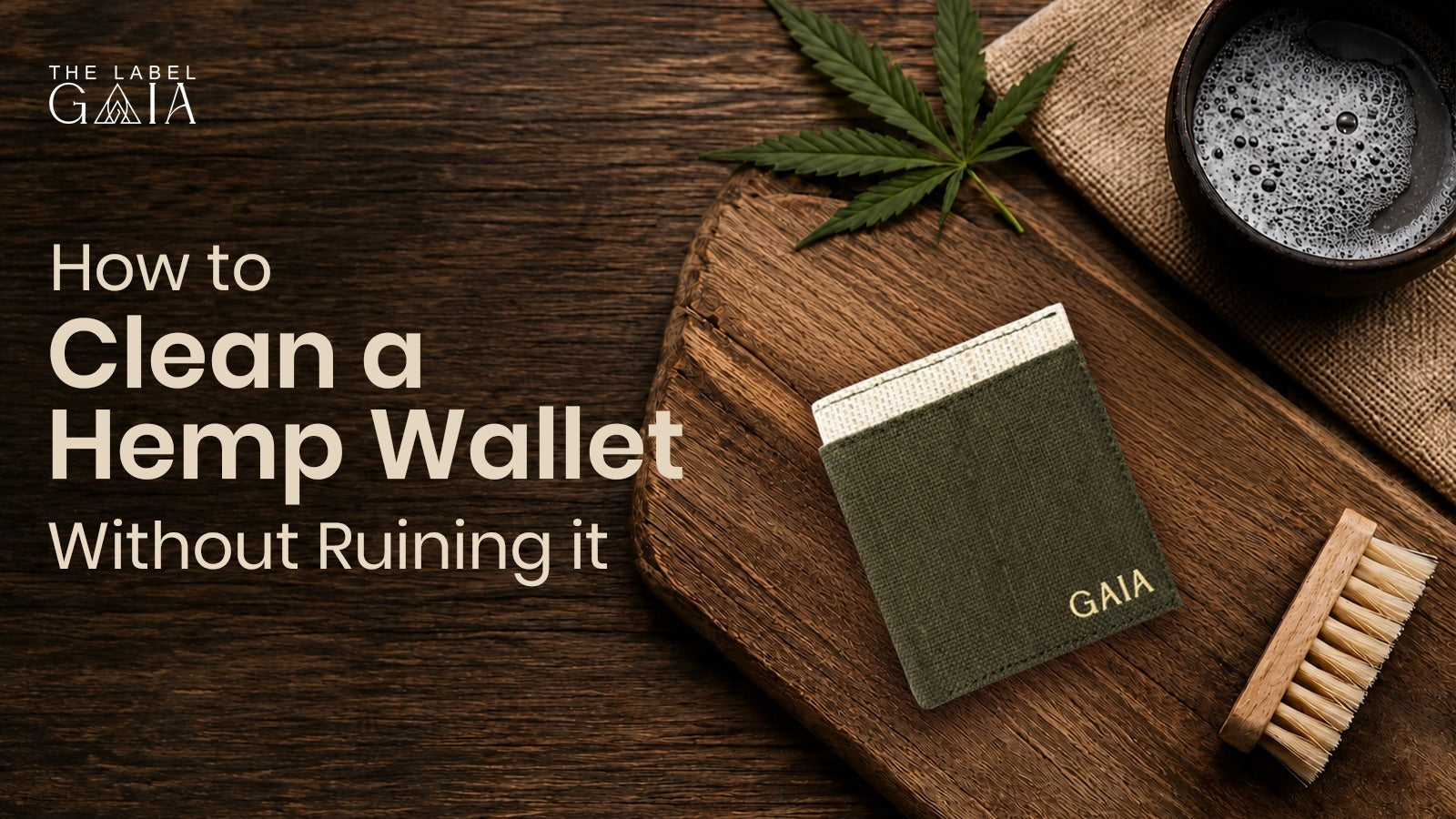 Cleaning a hemp wallet with a soft dry cloth and brush