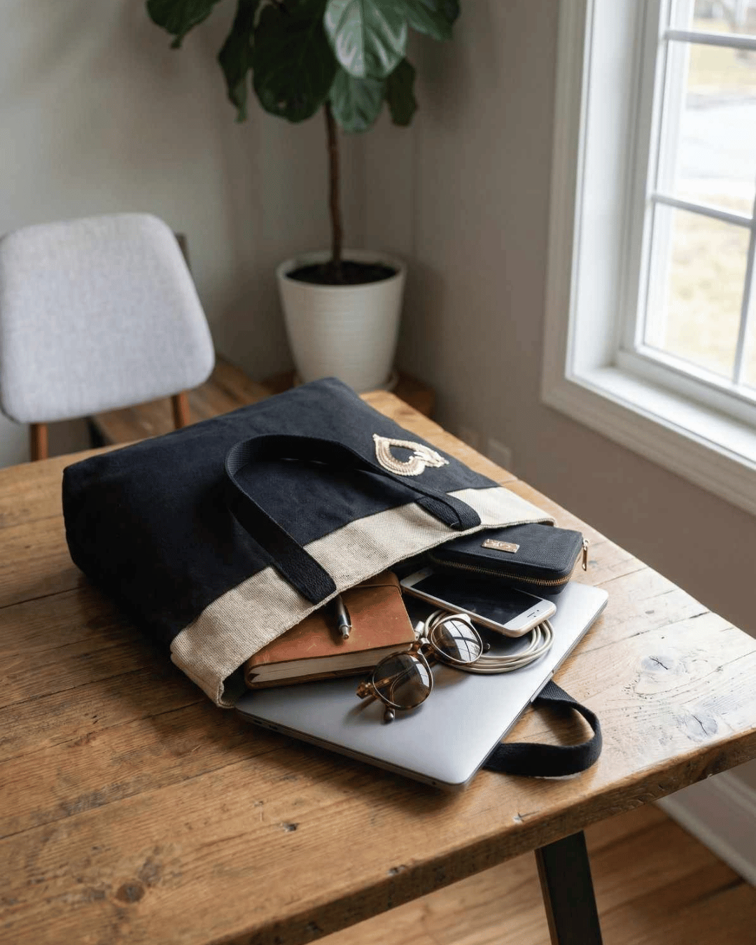 Hemp Contrast Everyday Laptop Tote Bag
