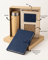Sustainable Signature Hamper : Hemp Button Flap Closure Diary, Hemp Vertical Card Holder, Hemp Coaster, Bamboo Bottle &amp; Bamboo Pen