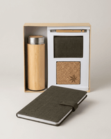 Sustainable Signature Hamper 1 : Hemp Button Flap Closure Diary, Hemp Horizontal Card Holder, Hemp Coaster, Bamboo Bottle & Bamboo Pen.