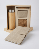 Sustainable Signature Hamper : Hemp Button Flap Closure Diary, Hemp Vertical Card Holder, Hemp Coaster, Bamboo Bottle &amp; Bamboo Pen