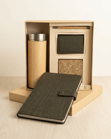 Sustainable Signature Hamper : Hemp Button Flap Closure Diary, Hemp Vertical Card Holder, Hemp Coaster, Bamboo Bottle &amp; Bamboo Pen