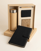 Sustainable Signature Hamper : Hemp Button Flap Closure Diary, Hemp Vertical Card Holder, Hemp Coaster, Bamboo Bottle &amp; Bamboo Pen