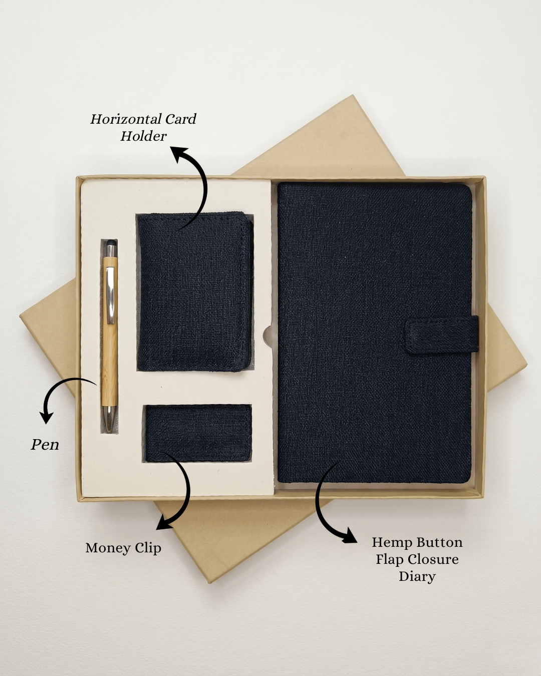 The Executive Hamper 1: Button Flap closure Diary, Horizontal Card Holder, Money Clip, Pen