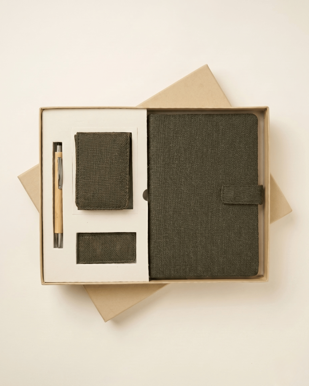 The Executive Hamper : Hemp Diary with Button Flap Closure, Vertical Card Holder, Money clip & Pen