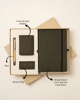 The Executive Gift Set : Diary with Elastic loop, Vertical Card Holder, Money clip & Pen