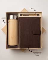 Premium Hamper:Hemp Diary With Button Flap Closure, Pen & Bottle