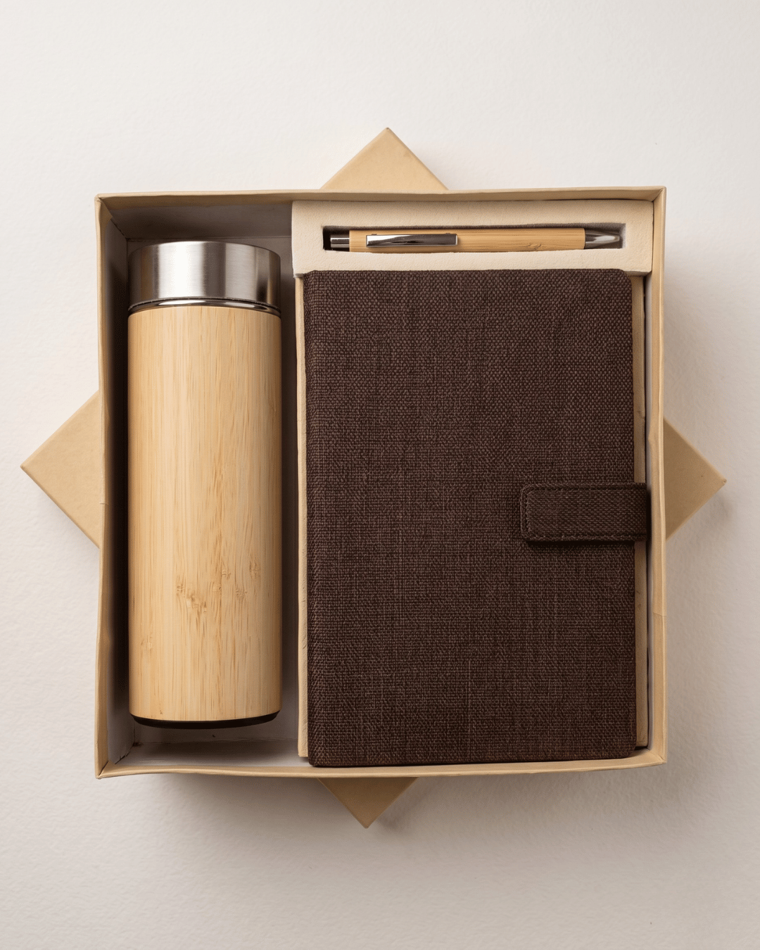 Premium Hamper:Hemp Diary With Button Flap Closure, Pen & Bottle