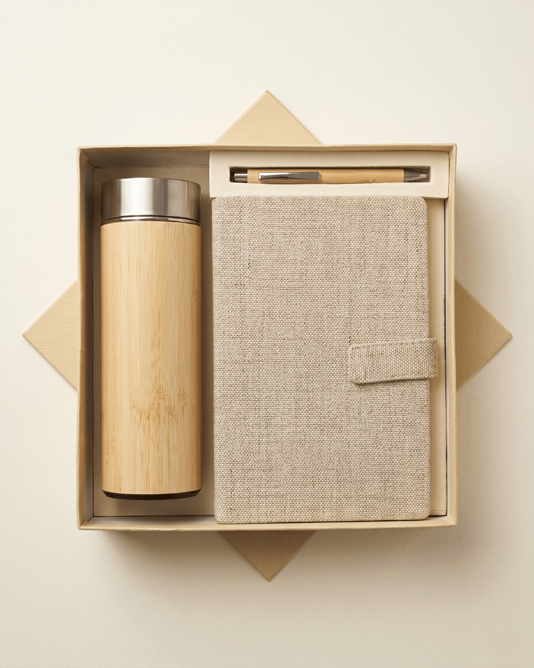 Premium Hamper:Hemp Diary With Button Flap Closure, Pen & Bottle