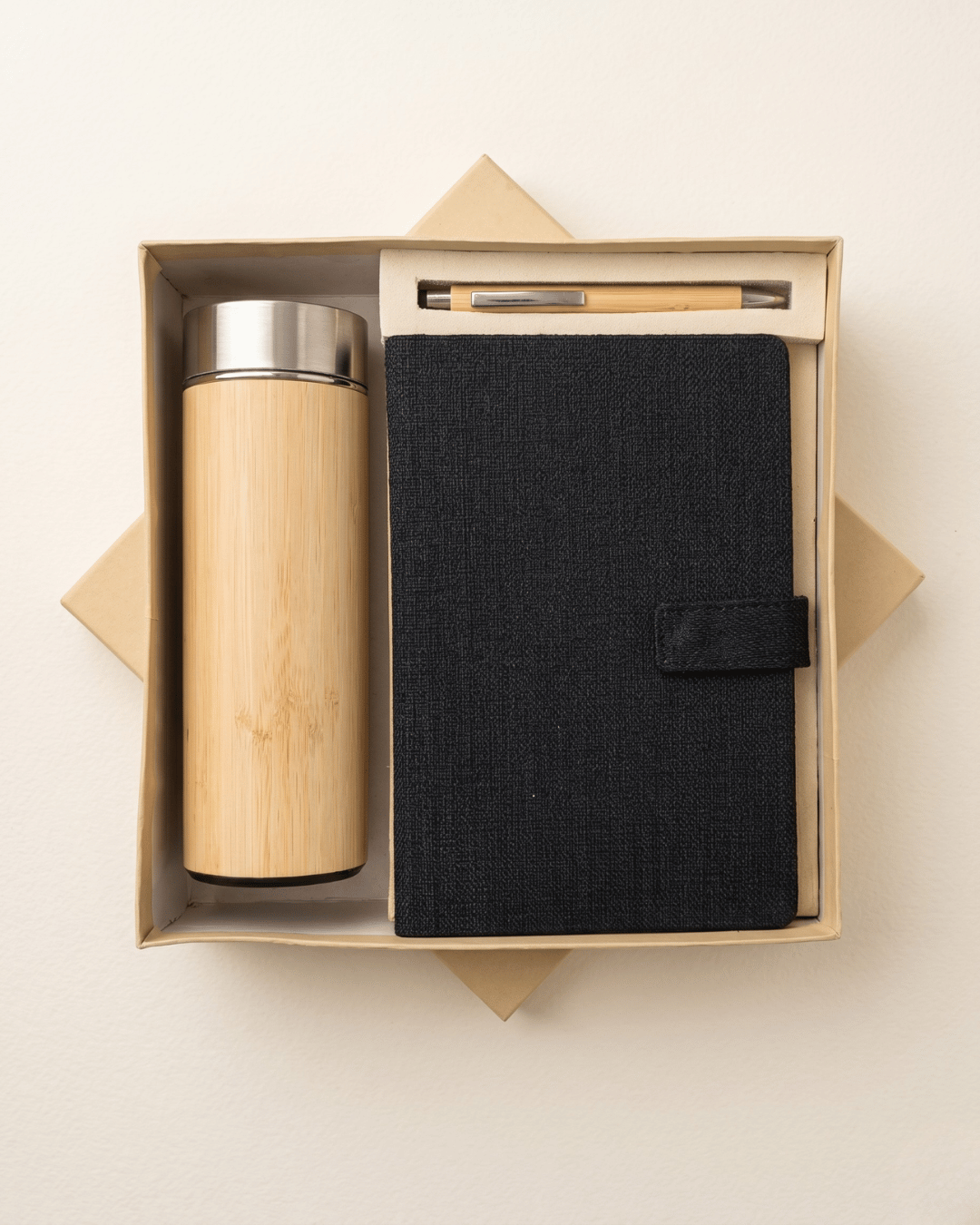 Premium Hamper:Hemp Diary With Button Flap Closure, Pen & Bottle