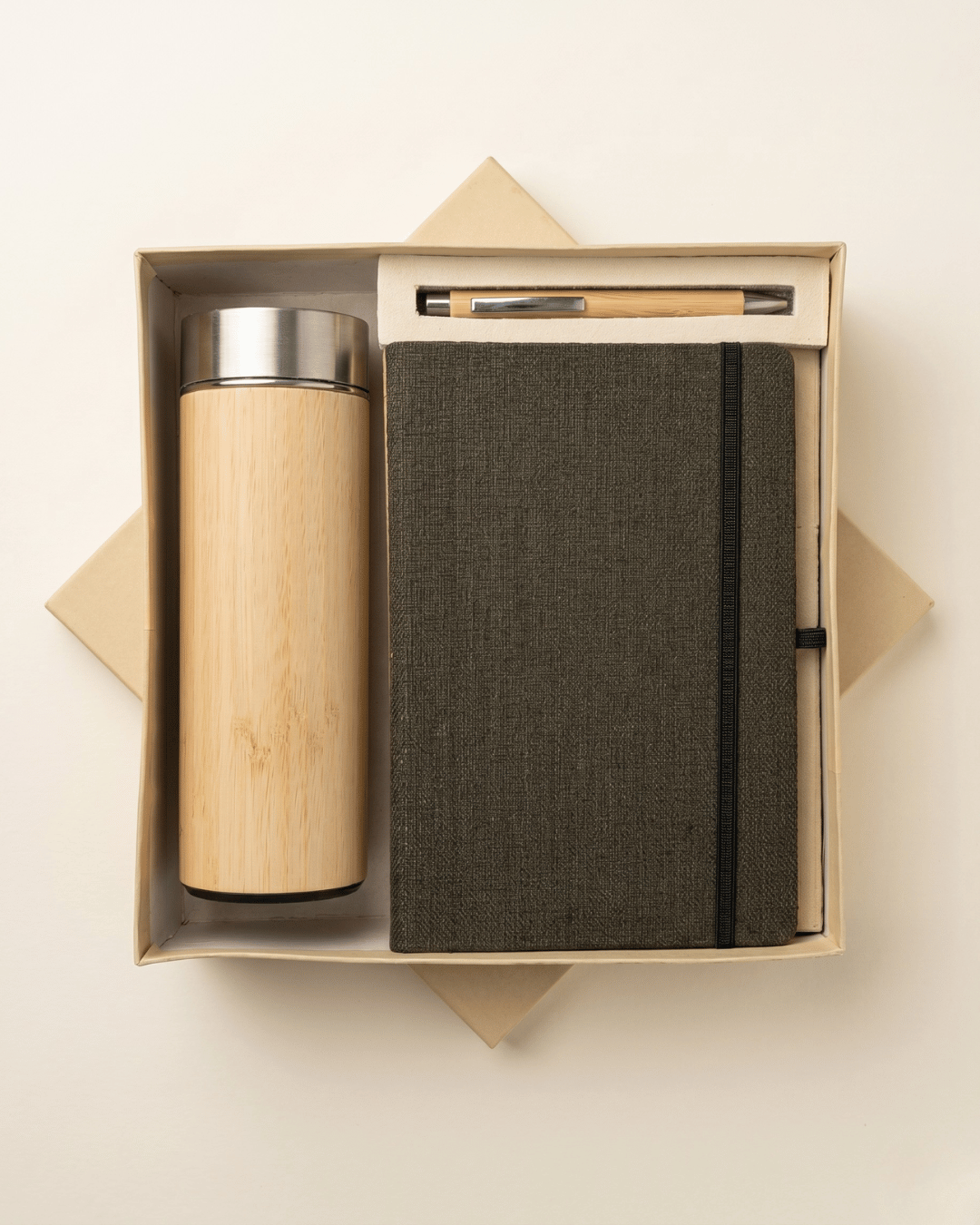 Premium Gift Set:Hemp Elastic loop Diary, Pen & Bottle