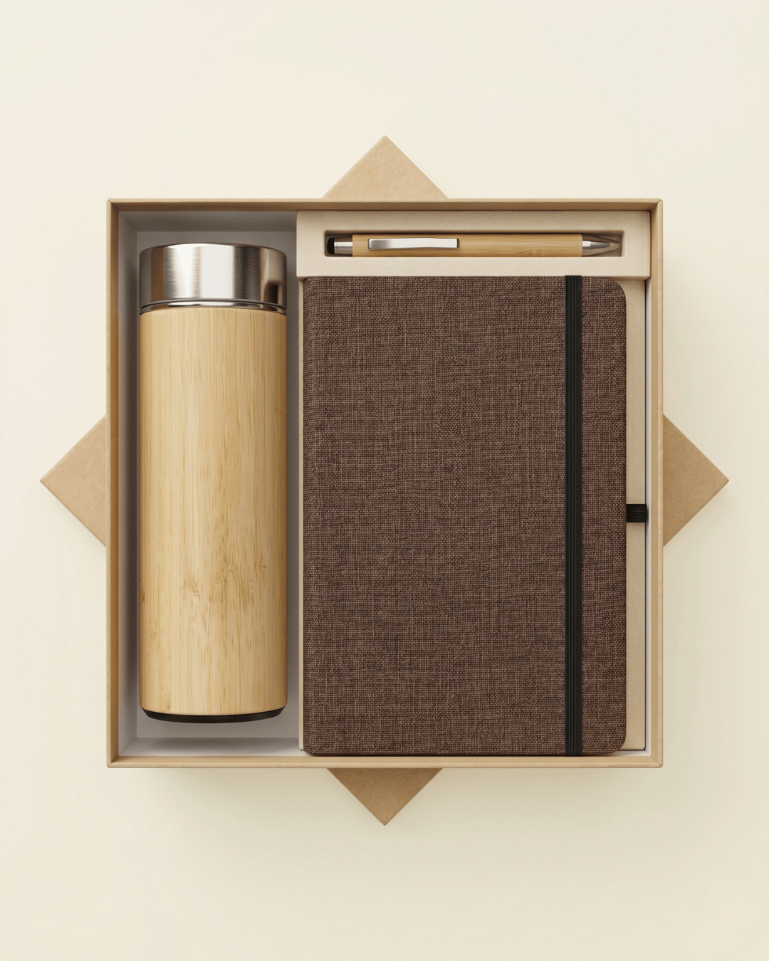 Premium Gift Set:Hemp Elastic loop Diary, Pen & Bottle