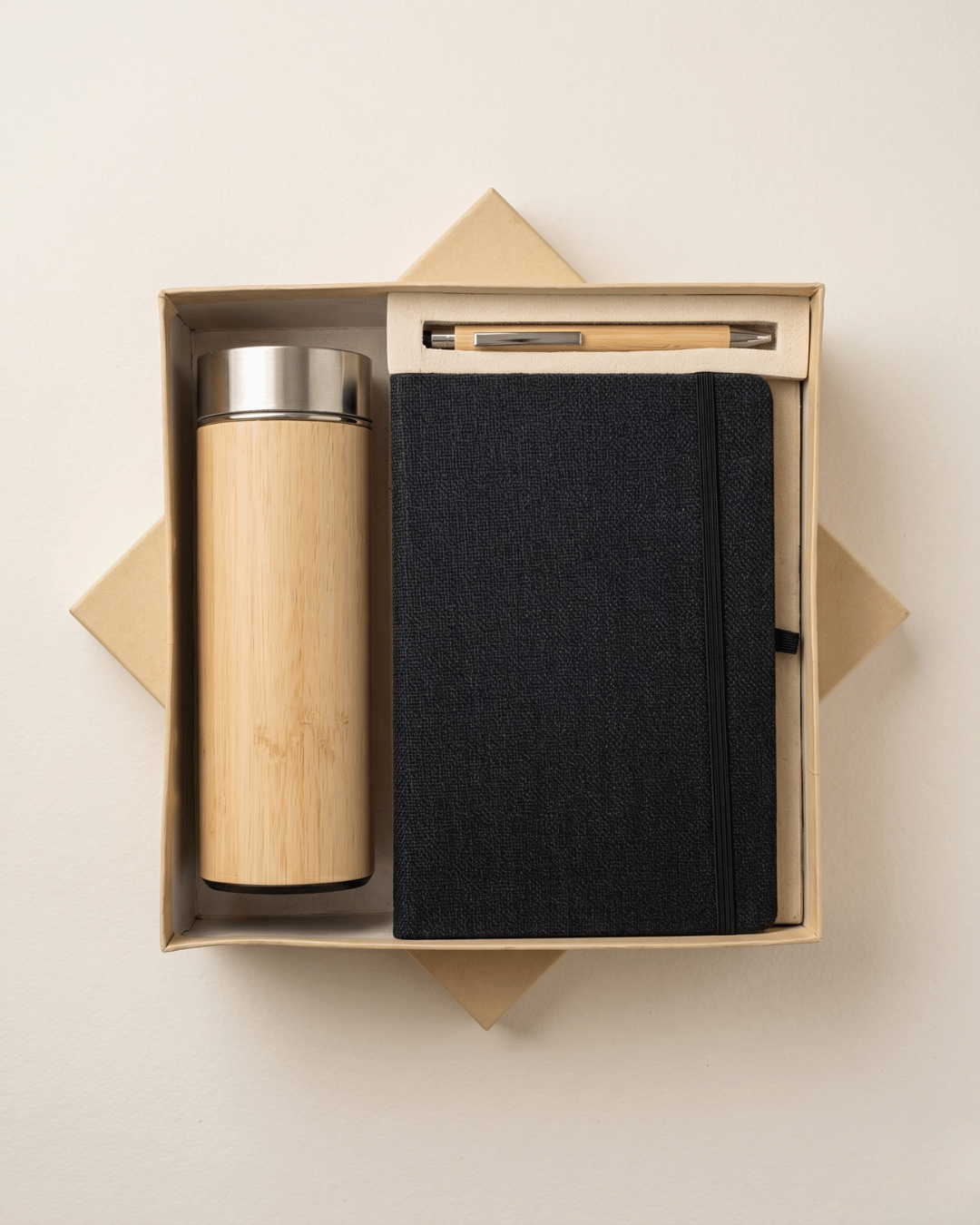 Premium Gift Set:Hemp Elastic loop Diary, Pen & Bottle