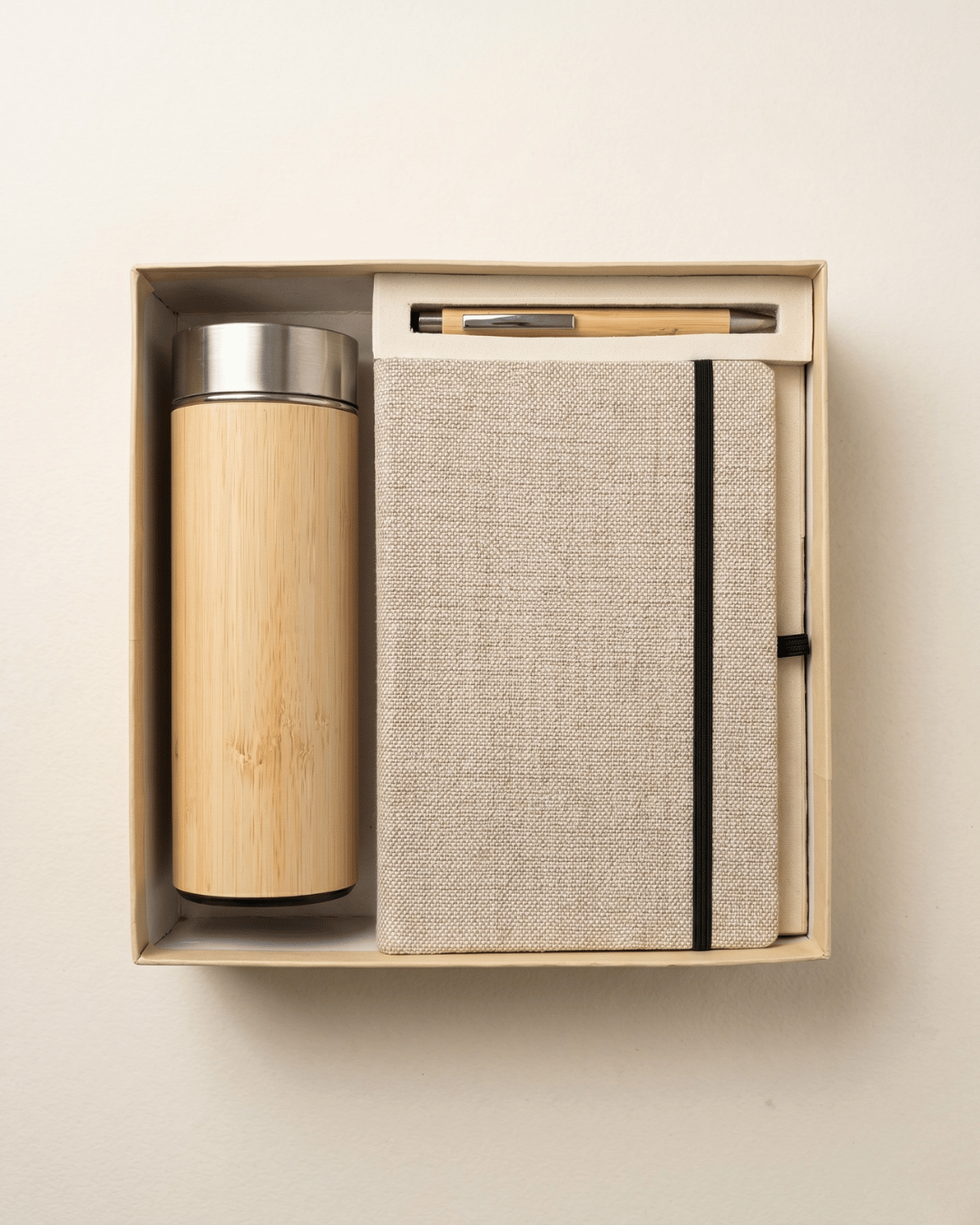 Premium Gift Set:Hemp Elastic loop Diary, Pen & Bottle
