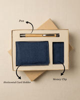 Eco Conscious Gift Set: Hemp Horizontal Card Holder, Hemp Money Clip & Pen