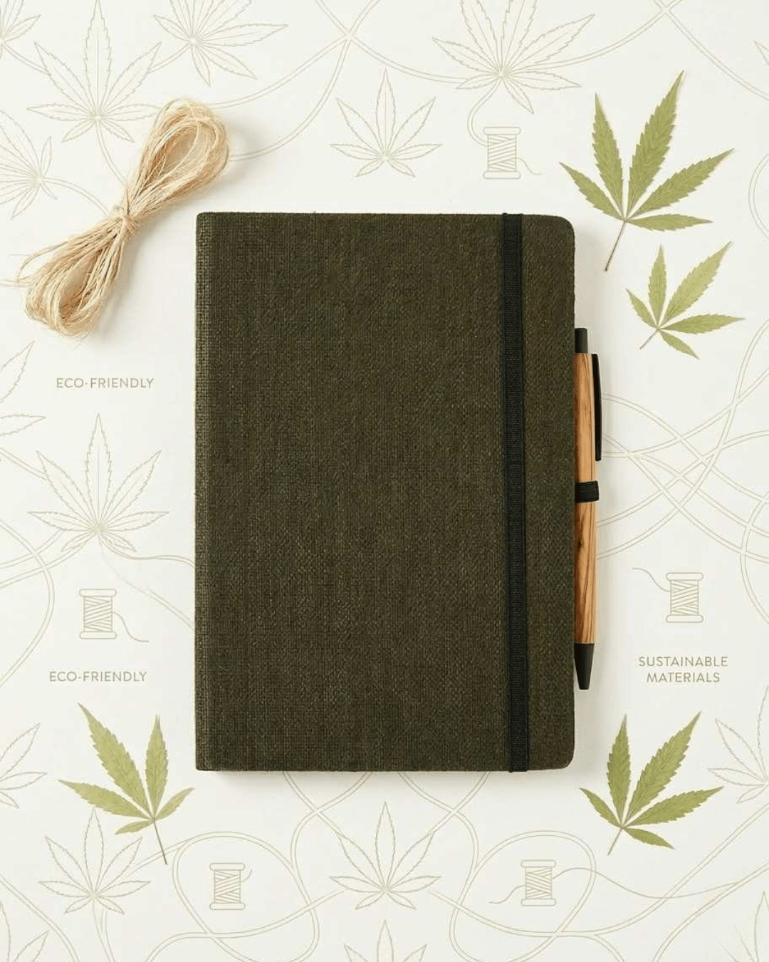 Hemp A5 Notebook Diary with Elastic Lock and Pen  Loop