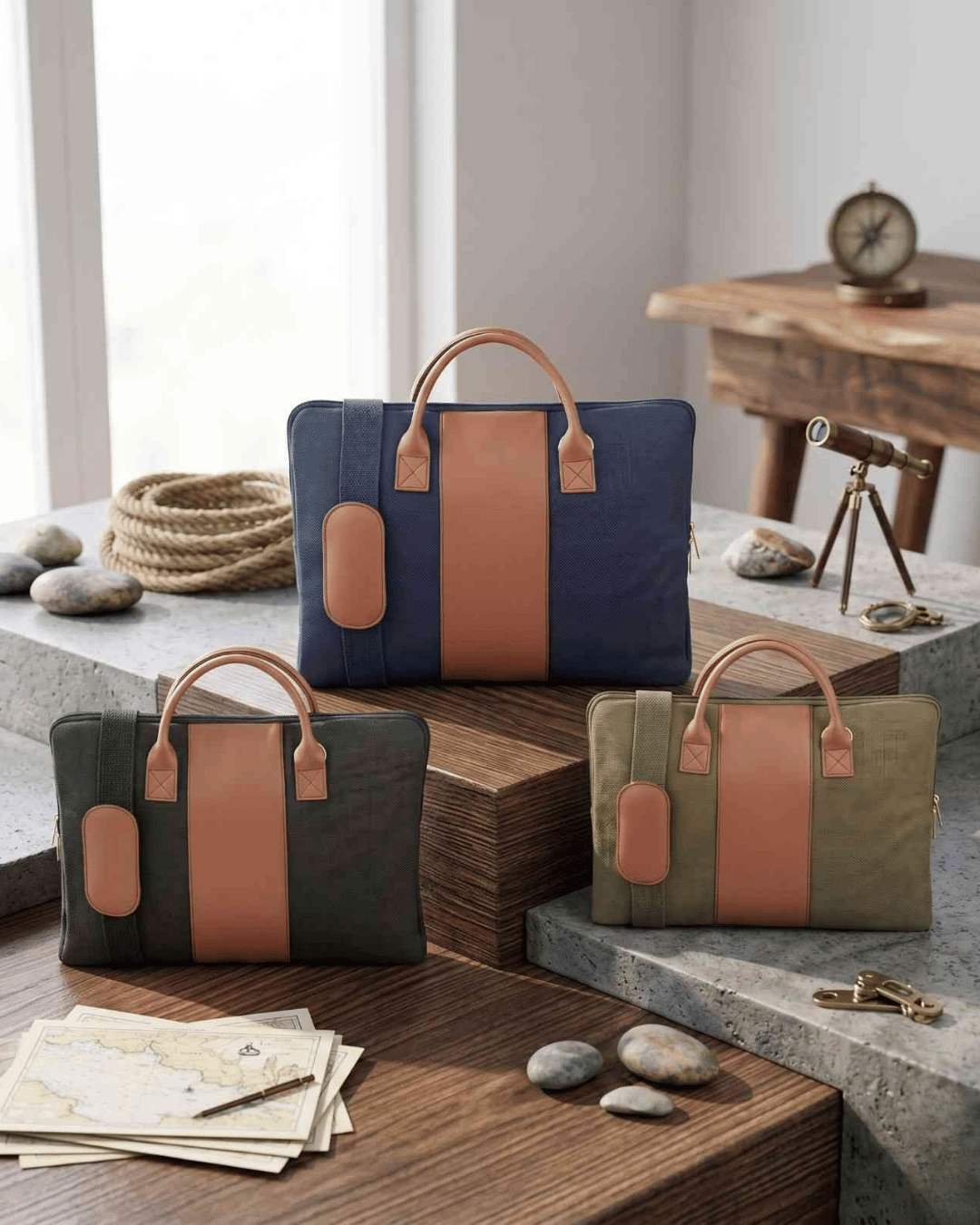 Hemp and PU Slim Laptop Bag