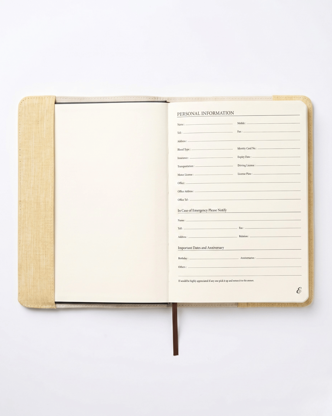 Hemp Summer Breeze Diary Cover with Zipper Pocket
