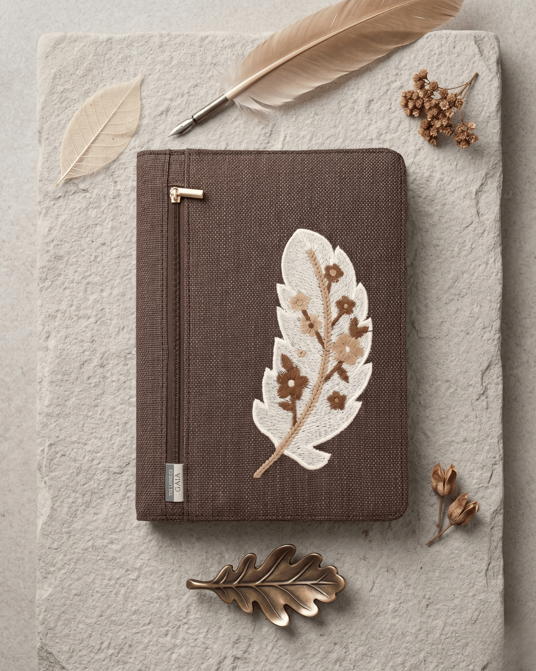 Hemp Diary Cover | Leaf Applique Design