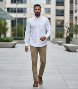 Classic White Men Solid  Formal Shirt Hemp Bamboo