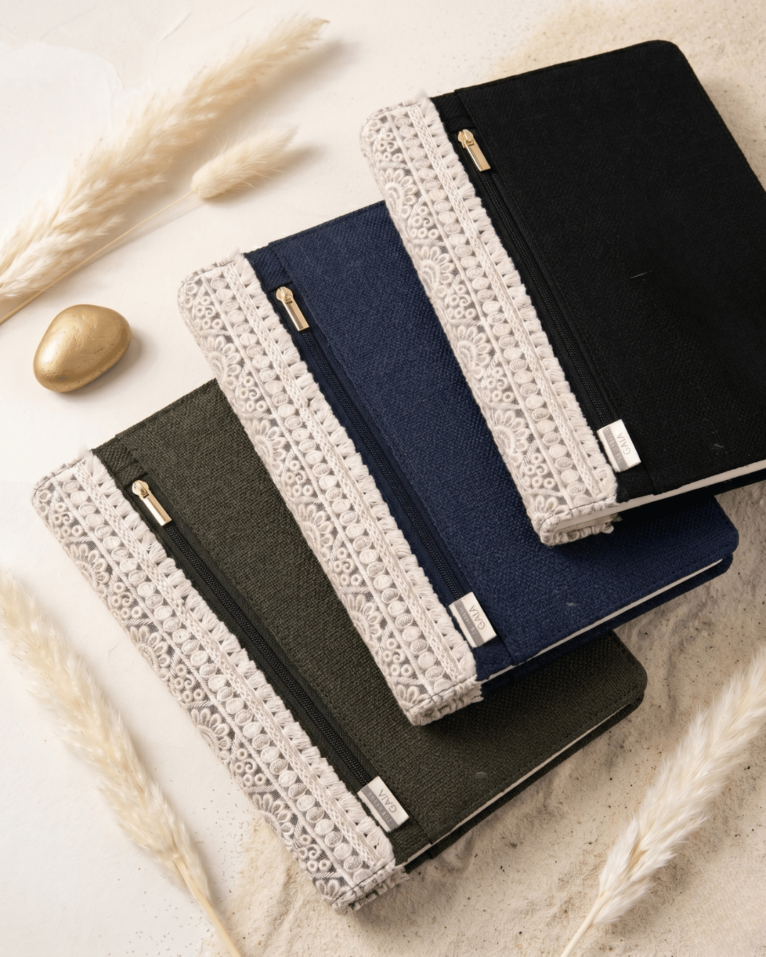 Hemp Diary Cover with Lace Detailing