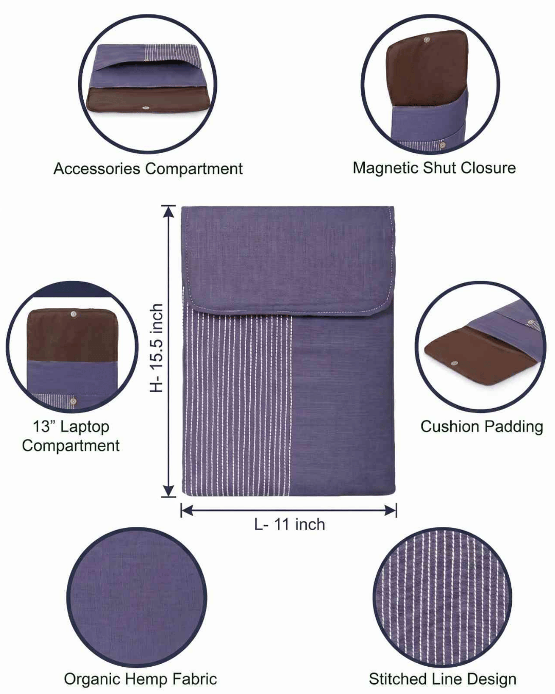 Hemp Laptop Sleeve Indigo