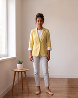 Hemp Yellow Front Button Quarter Sleeves Blazer