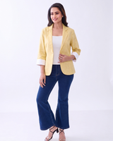 Hemp Yellow Front Button Quarter Sleeves Blazer