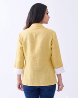 Hemp Yellow Front Button Quarter Sleeves Blazer