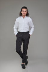 Classic White Men Solid  Formal Shirt Hemp Bamboo
