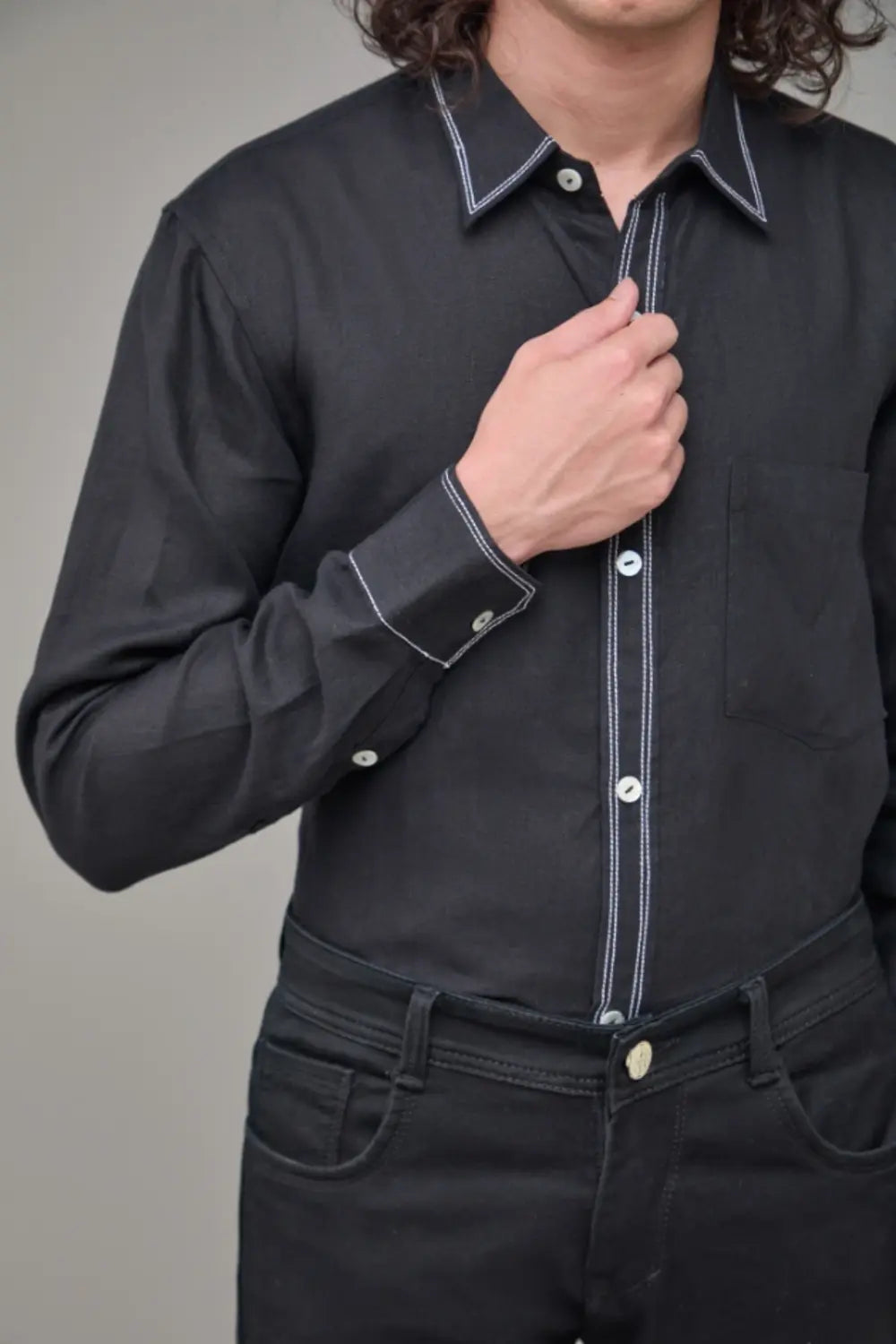 Men Solid Hemp Casual Shirt