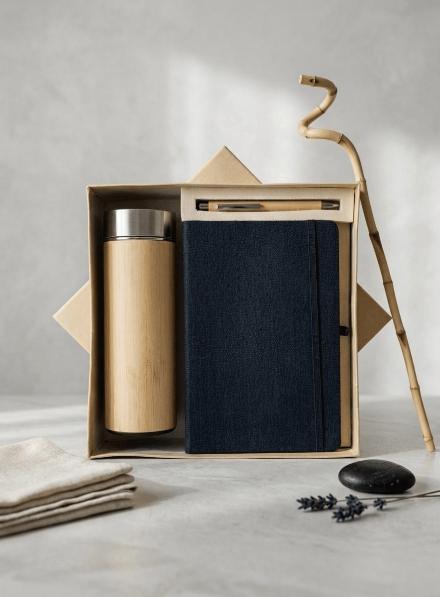 Premium Gift Set:Hemp Elastic loop Diary, Pen & Bottle