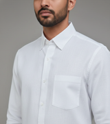 Classic White Men Solid  Formal Shirt Hemp Bamboo