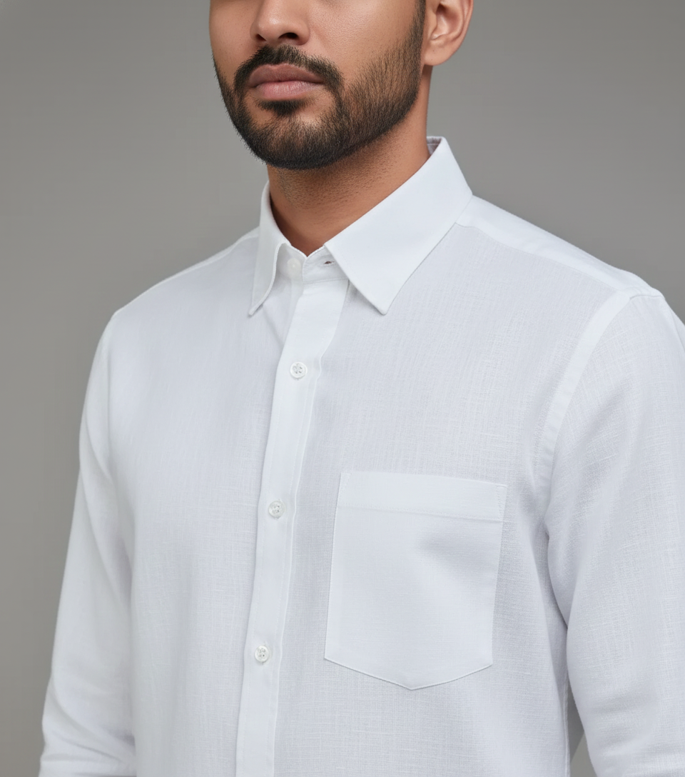Classic White Men Solid  Formal Shirt Hemp Bamboo