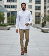 Classic White Men Solid  Formal Shirt Hemp Bamboo