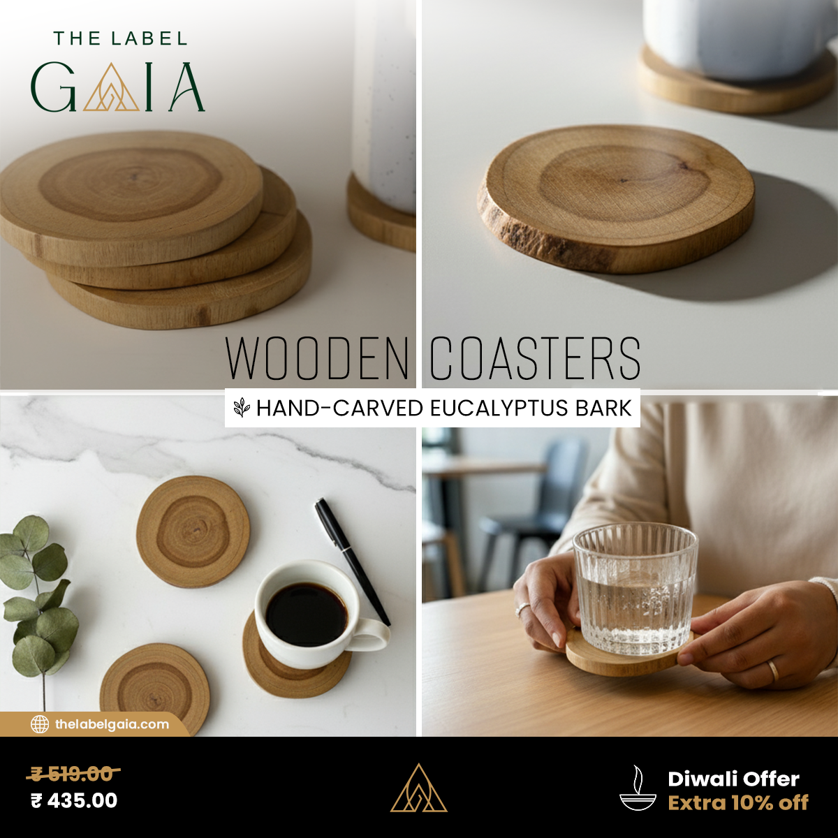 Eucalyptus Wooden Coaster(Pack of 4)