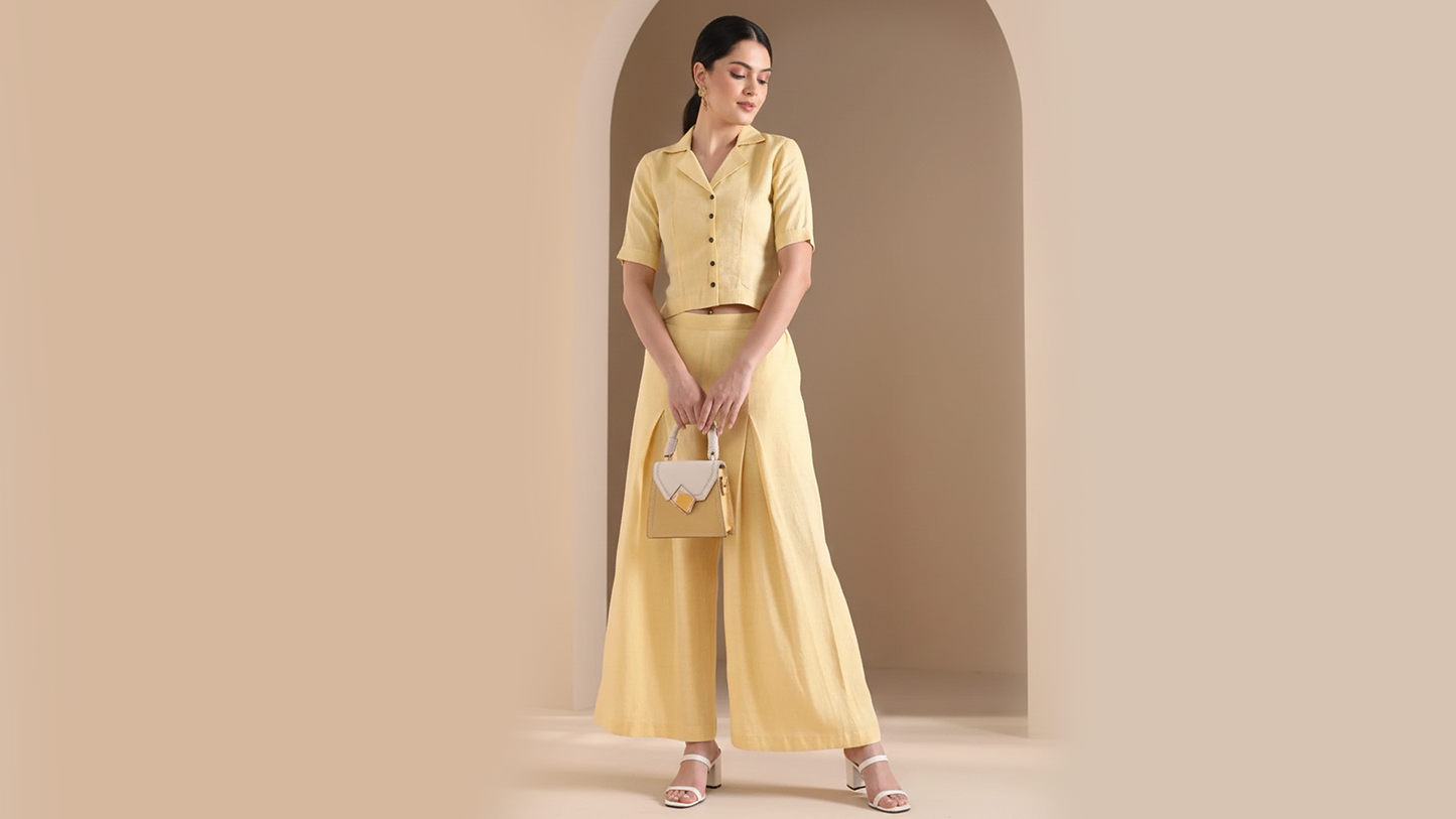 Hemp Yellow Pallazo And Shirt Co-Ord Set