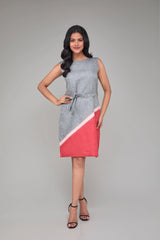 Contrast Sleeveless Hemp Shift Dress