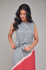 Contrast Sleeveless Hemp Shift Dress
