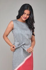 Contrast Sleeveless Hemp Shift Dress