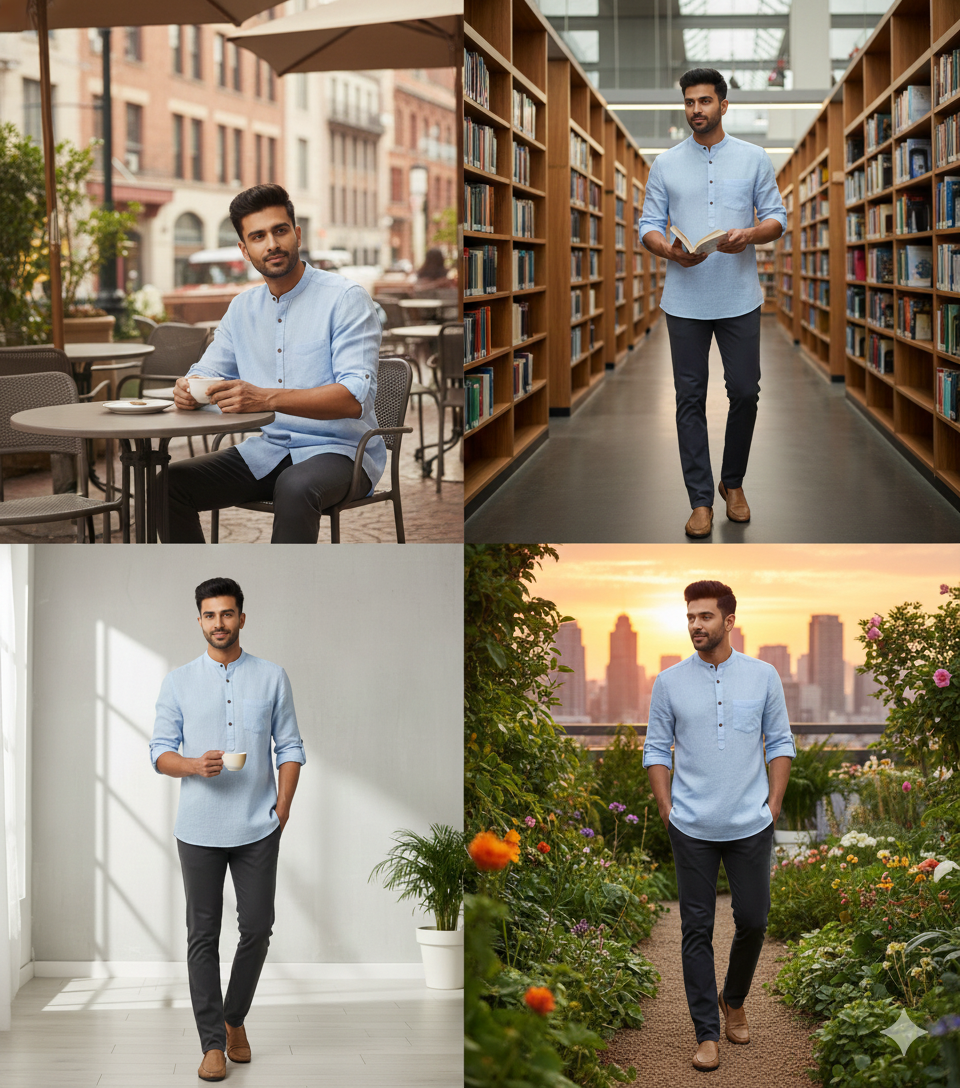 Men Solid Hemp Short Kurta