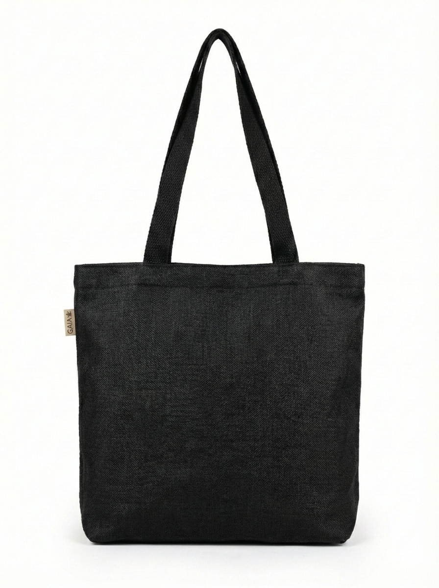 Hemp Black Travel Tote Bag with Yellow Crochet Flower Charm