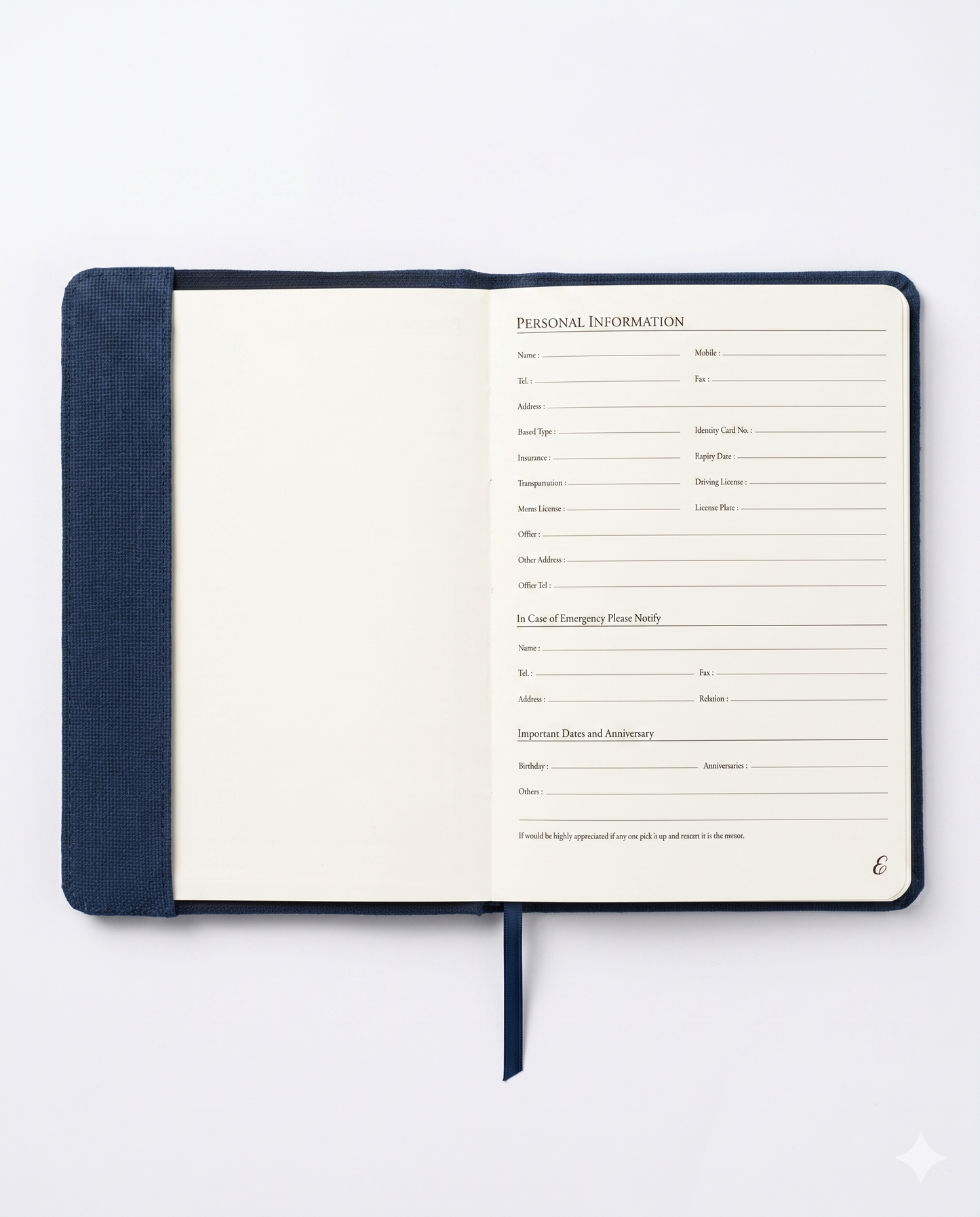 Hemp Diagonal Zip Diary Cover| Flora Applique Design