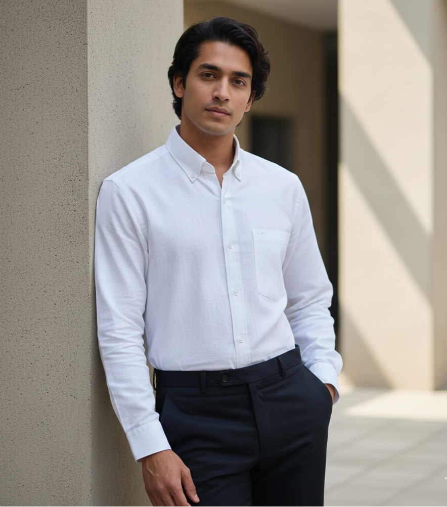 Classic White Men Solid Formal Shirt Hemp Bamboo