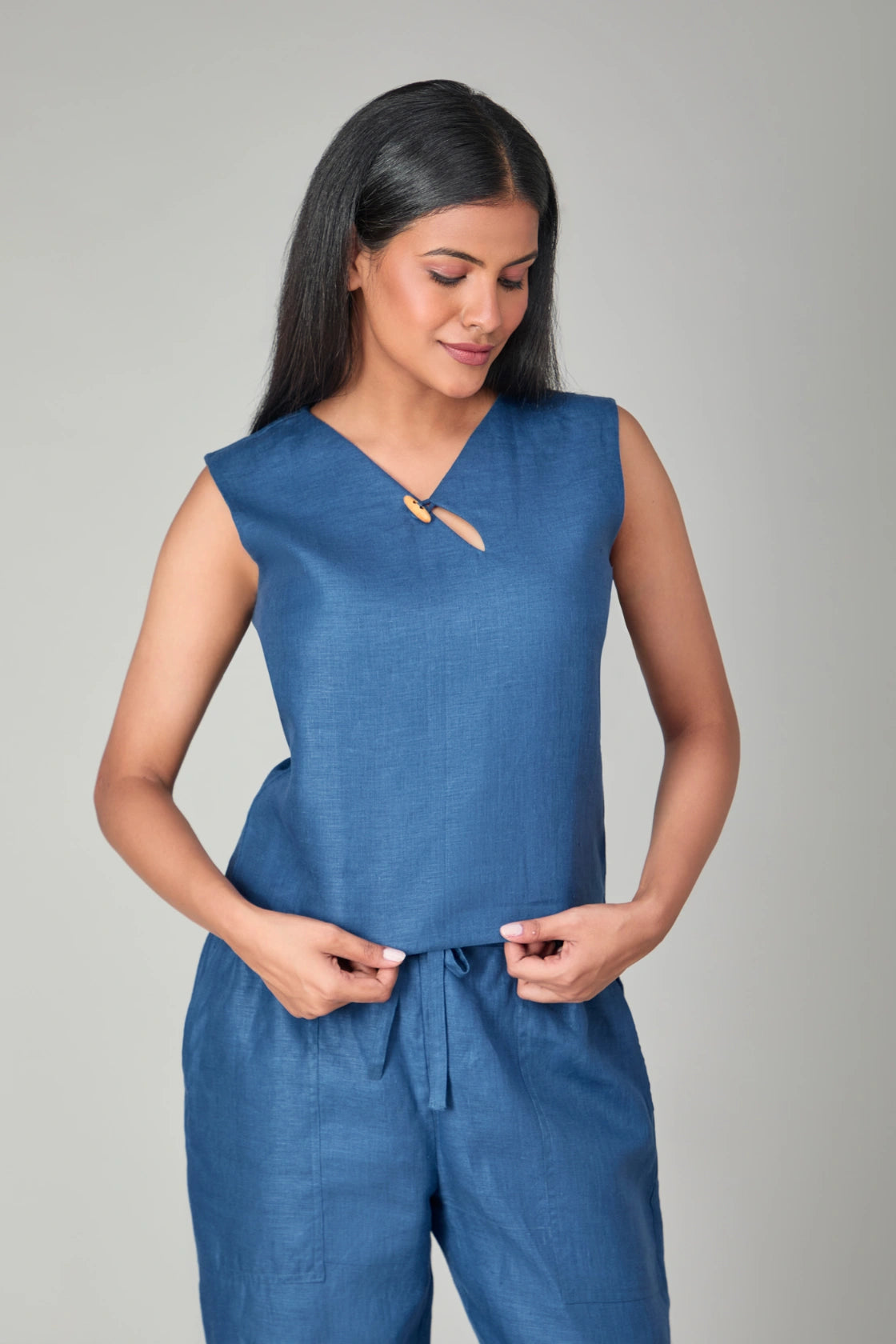 Hemp Oriental Blue Sleeveless Top