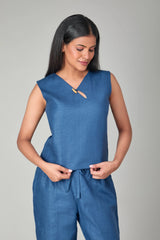 Hemp Oriental Blue Sleeveless Top