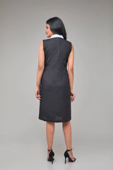 Hemp Sleeveless Contrast Collar Shift Dress